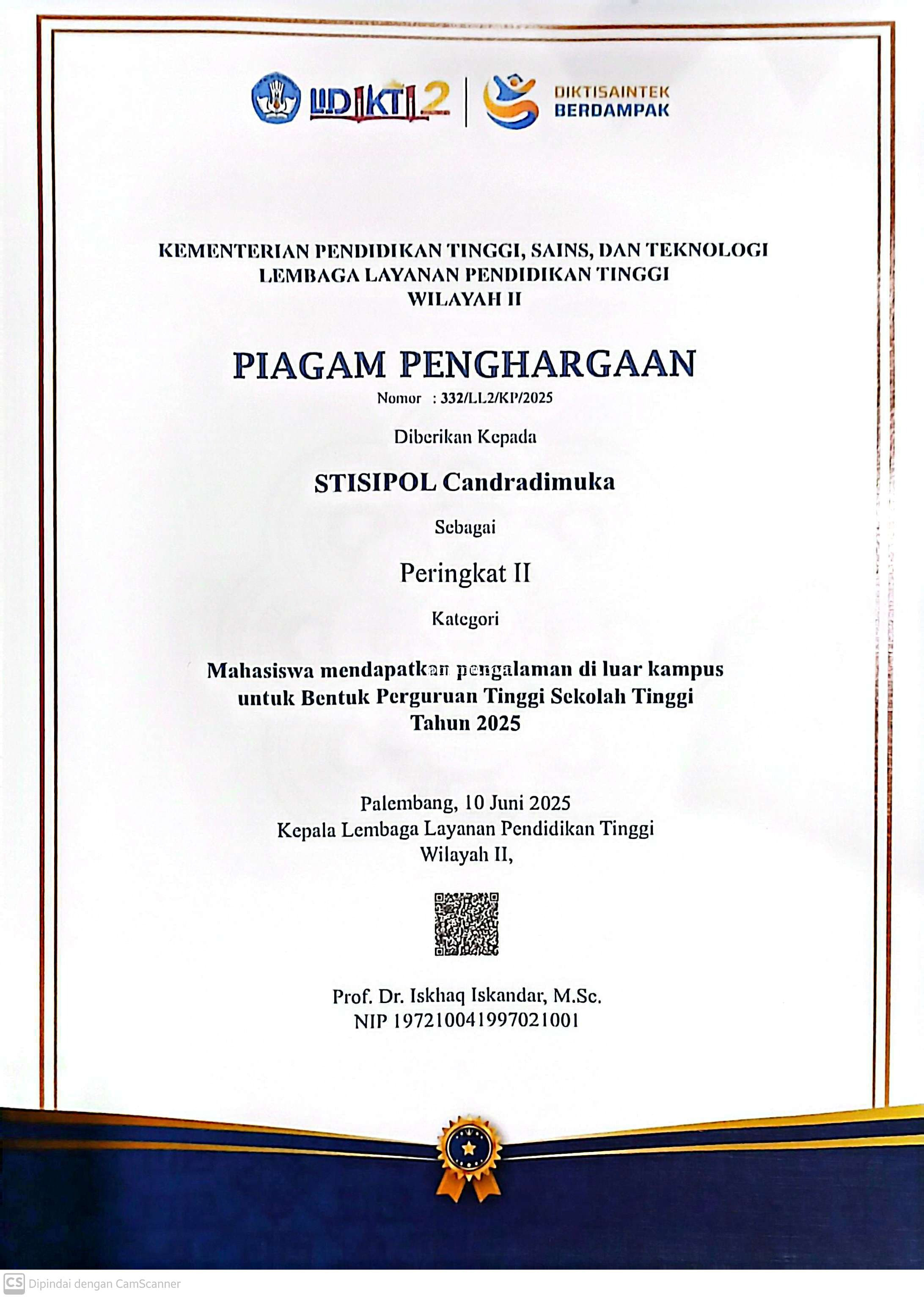 STISIPOL Candradimuka Raih Peringkat II untuk Kategori Pengalaman Luar Kampus dari LLDIKTI Wilayah 2